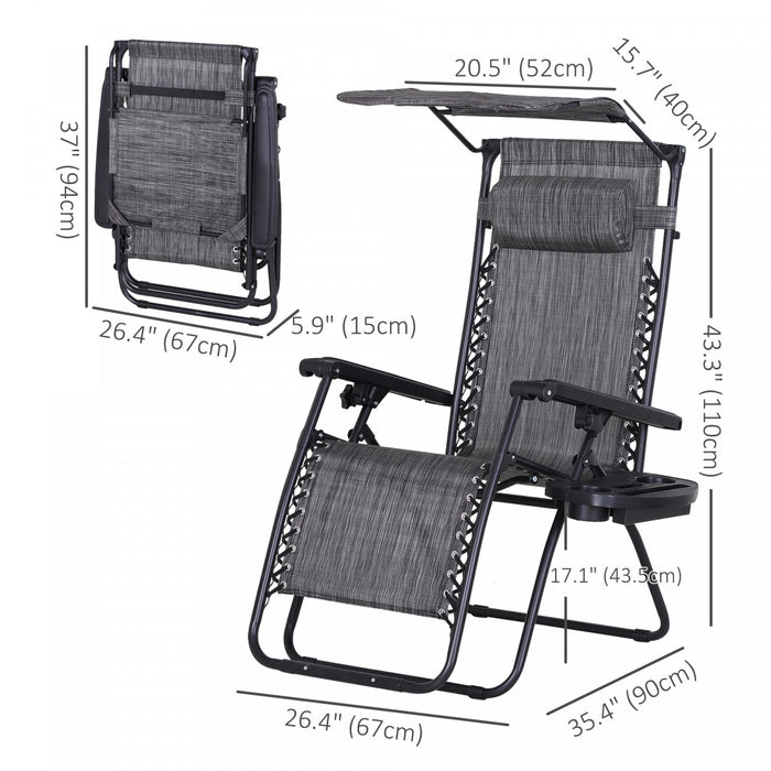 Outsunny Chaise Longue Pliable Avec Auvent, Plateau Lateral Et Porte-gobelet