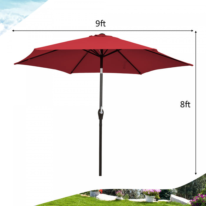 Costway Parasol de table de marche exterieur de 9 pieds avec bouton poussoir, inclinaison, manivelle, levage, bordeaux