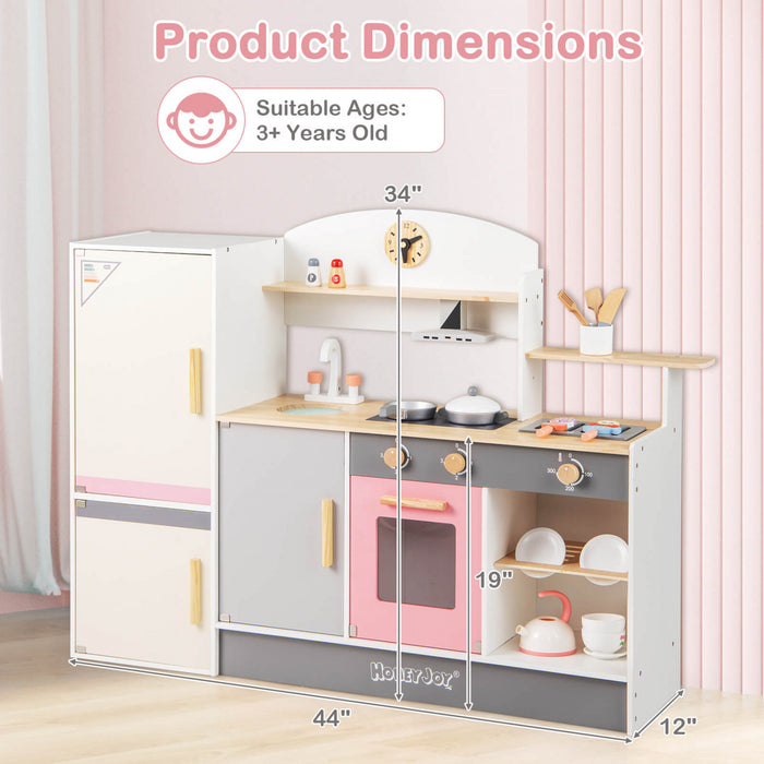 Ensemble De Cuisine De Chef Pour Enfants, Cuisine De Jeu D'imitation Avec Hotte, Refrigerateur, Robinet Et Evier, Barbecue, Four, Ensemble De Cuisine En Bois Moderne Pour Les Tout-petits De 3 Ans Et Plus