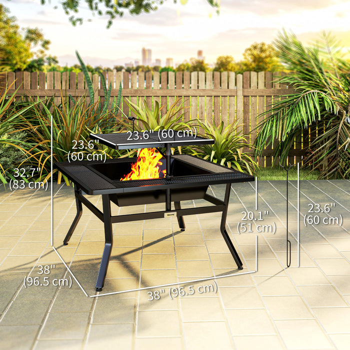 Outsunny Foyer D'exterieur Avec Grille De Cuisson Reglable, Noir