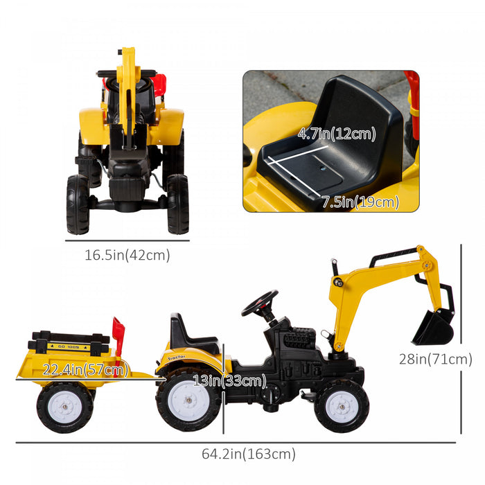 Aosom Voiture De Construction A Pedales Avec Klaxon Et Remorque Detachable, Jaune