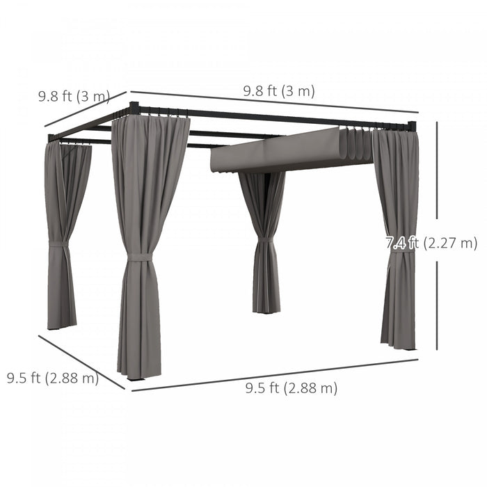 Outsunny Pergola De Patio 10' X 10' Avec Auvent Retractable, Gris Clair