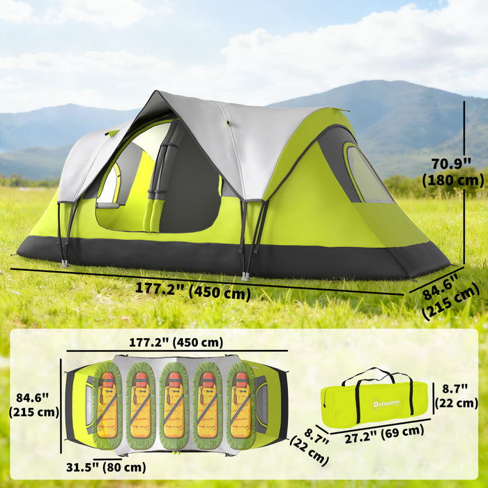 Outsunny Tente de Camping, Tente pour 6-8 Personnes avec 2 Chambres, Vert