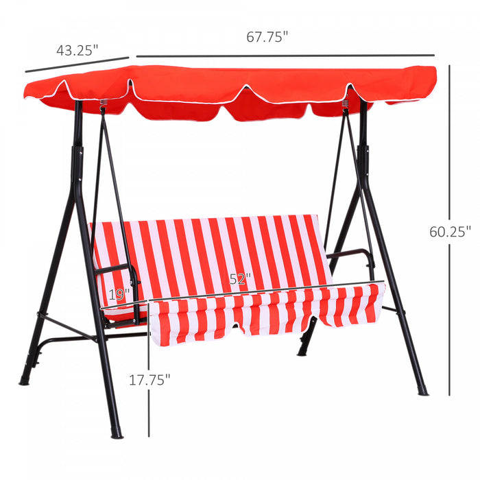 Outsunny Balancoire Pivotante D'exterieur 3 Places Chaise Longue De Jardin Rembourree Hamac De Terrasse Avec Cadre Et Auvent Rouge Et Blanc