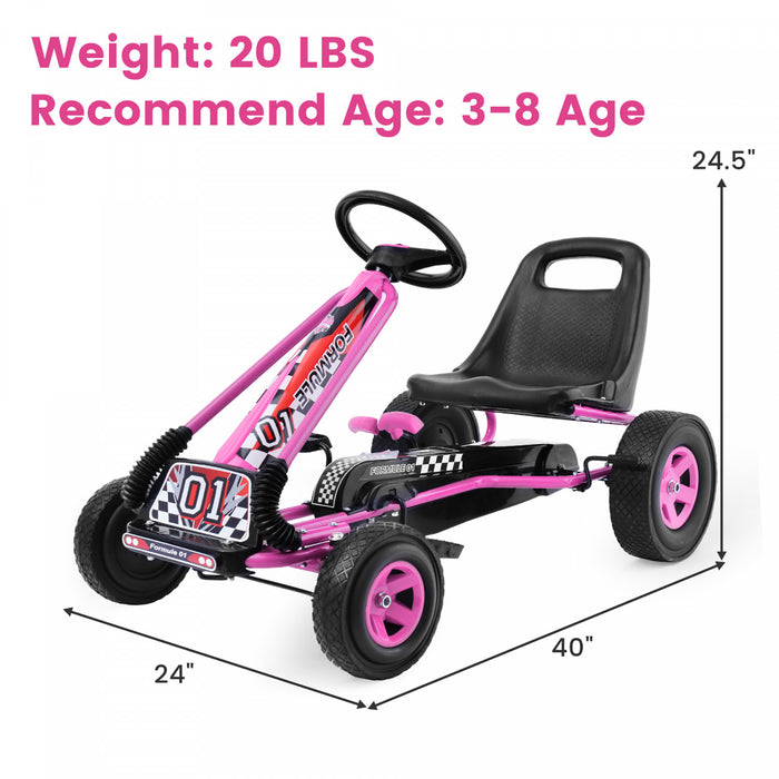 Costway Go Kart 4 Roues Pedale Alimentee Enfants Rouler Sur Jouet Avec Siege Reglable Rose