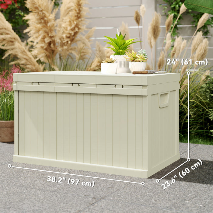 Outsunny Coffre de rangement exterieur 265L, coffre en resine avec poignees, beige sable