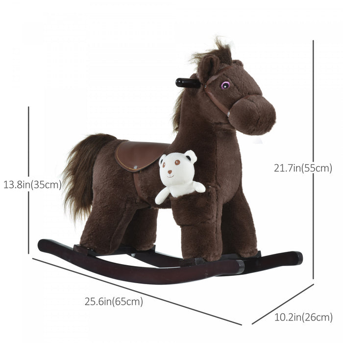 Qaba Kids Cheval A Bascule En Peluche Avec Ours, Chaise Pour Enfants Avec Peluche Douce Et Sons Realistes Amusants, Marron