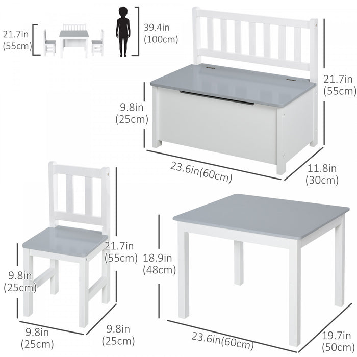 Qaba Ensemble De 4 Chaises De Table En Bois Pour Enfants Avec Fonction De Rangement, Facile A Nettoyer, Cadeau Pour Filles, Garcons, Tout-petits A Partir De 3 Ans Gris Et Blanc