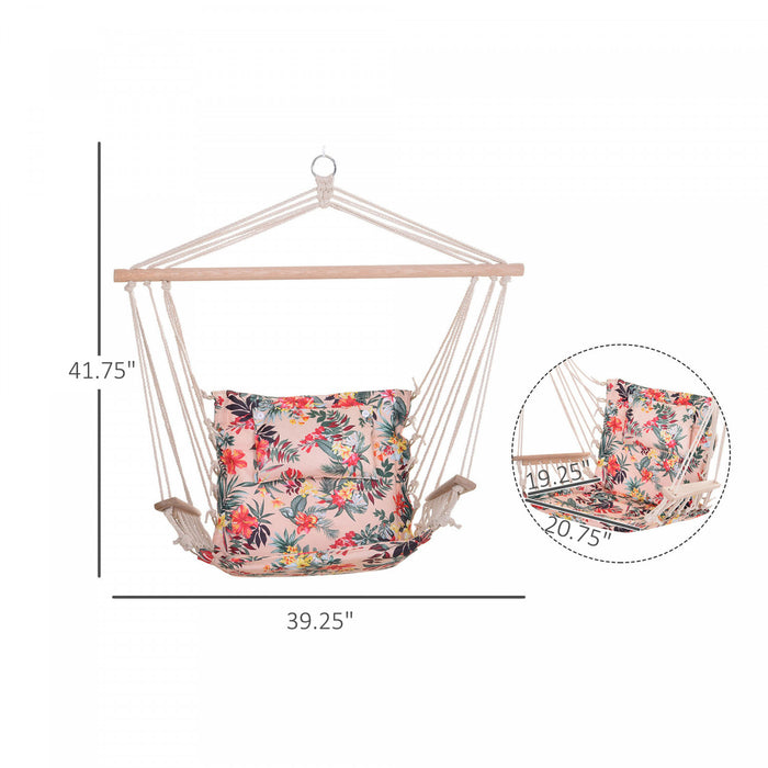 Outsunny Hamac Chaise Portable Suspendu Corde De Coton Balancoire Chaise Siege De Lit De Couchage Avec Repose-pieds Pour Jardin Exterieur Camping Multicolore