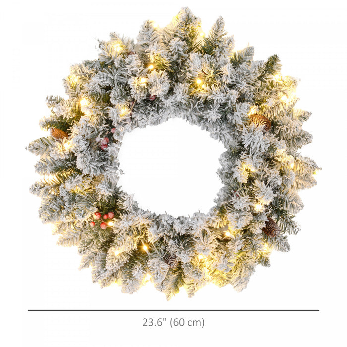 Homcom Couronne De Noel Illuminee De 24 Po Avec Pommes De Pin Et Baies