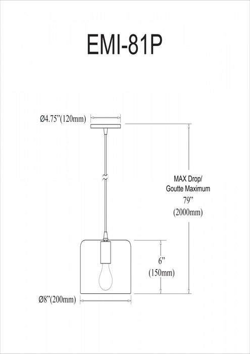 Luminaire suspendu Emilia de Dainolite avec abat-jour, fini blanc mat et 1 ampoule