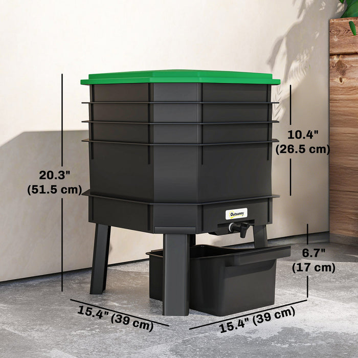 Outsunny Composteur a Vers 4 Plateaux, 28L Interieur & Exterieur Vert Fonce