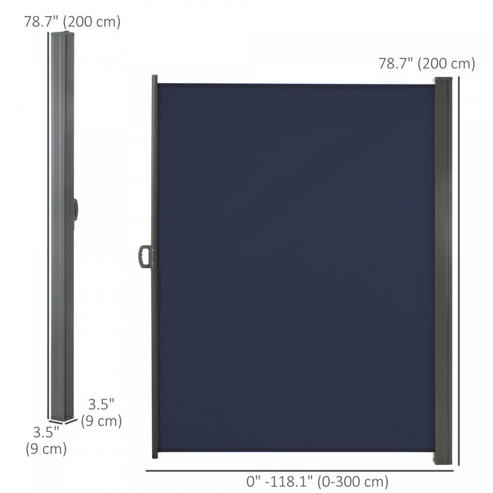 Outsunny 118\"x79\" Auvent Lateral Retractable Ecran D'intimite Pliable, Bleu