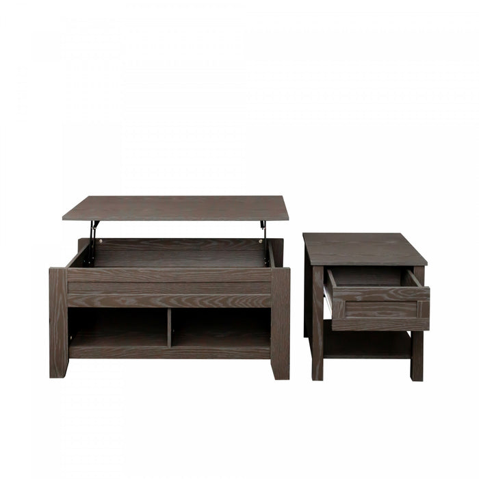 Table Basse à Plateau Surélevé et Table de Bout Gris Strauss, 2 Mrcx