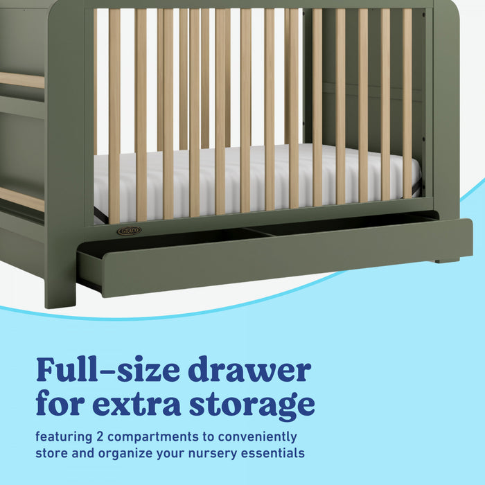 Graco Read with Me Convertible Lit de bebe avec tiroir - Olive avec bois clair