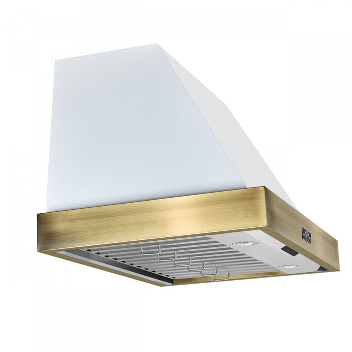 Hotte murale Vittorio de 36 po, blanc avec garniture en laiton antique-FRHWM5078-36BLK