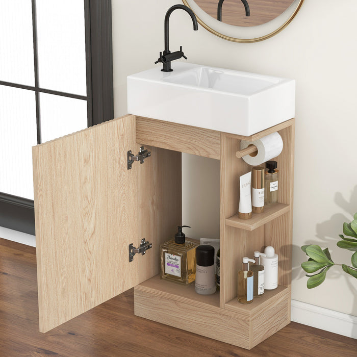 Ethan Meuble-lavabo de 18,6\" avec vasque et etagere reglable, Marron