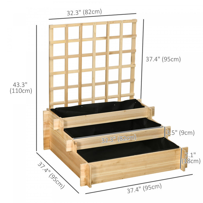 Outsunny Lit De Jardin Sureleve De 3 Niveaux Avec Treillis Pour Les Plantes Grimpantes, Boite Elevee De Planteur En Bois Pour Le Jardin, Exterieur Pour Cultiver Des Legumes, Fleurs, Herbes, Naturel