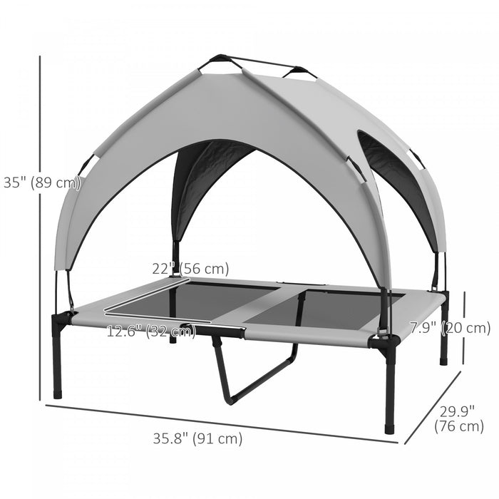 Pawhut Lit Sureleve Pour Chien Avec Auvent, Lit Rafraichissant, Lit Sureleve Portable Avec Maille Respirante Lavable, Pour Interieur Et Exterieur, Moyens Grands Chiens, 36\" X 30\" X 35\", Gris Clair