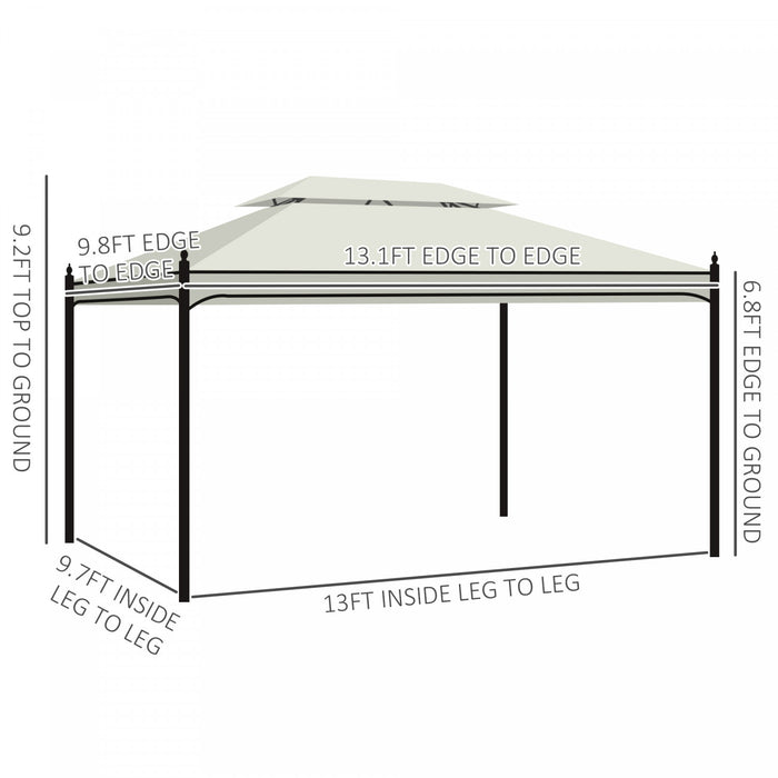 Outsunny 13'l X 10'w Gazebo Canopy Party Tent Abri De Jardin Exterieur A 2 Niveaux Avec Rideaux, Blanc Creme
