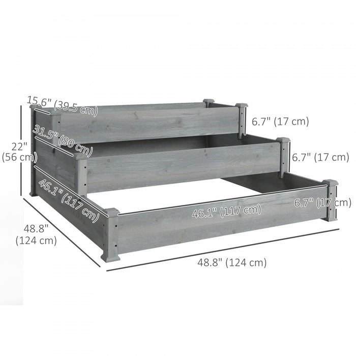 Outsunny Jardiniere En Bois, Lit De Jardin Sureleve A 3 Niveaux