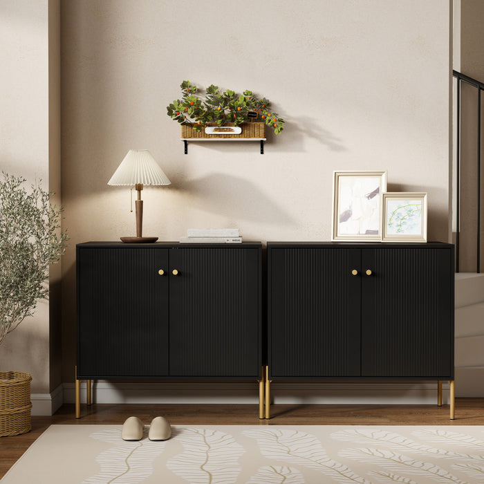 HOMCOM Buffet avec Portes Cannelees, Buffet Moderne 32\", Noir