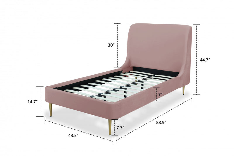 Lit jumeau Heather style milieu du siecle moderne en velours, rembourre, coloris rose poudre et or