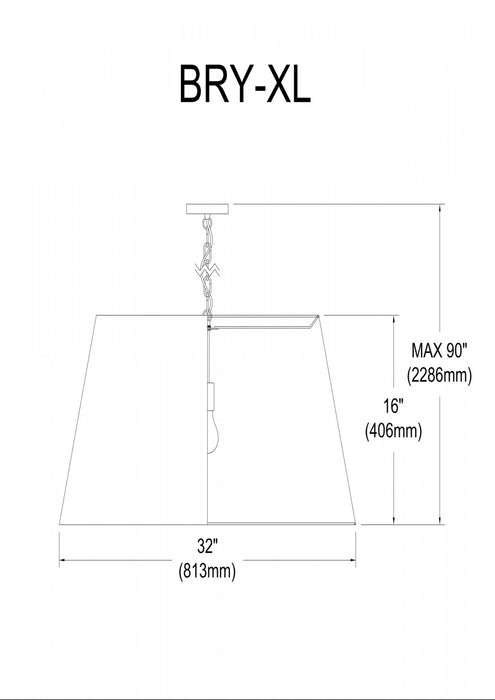 Très grand luminaire suspendu Brynn de Dainolite avec abat-jour blanc et doré, fini laiton vieilli et 1 ampoule