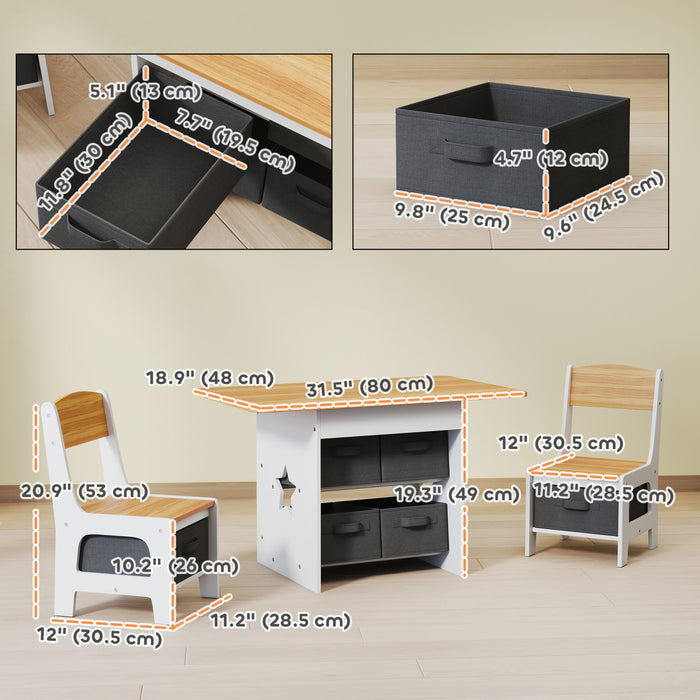 Qaba Ensemble table et chaises pour enfants 3 pieces, couleurs naturelles