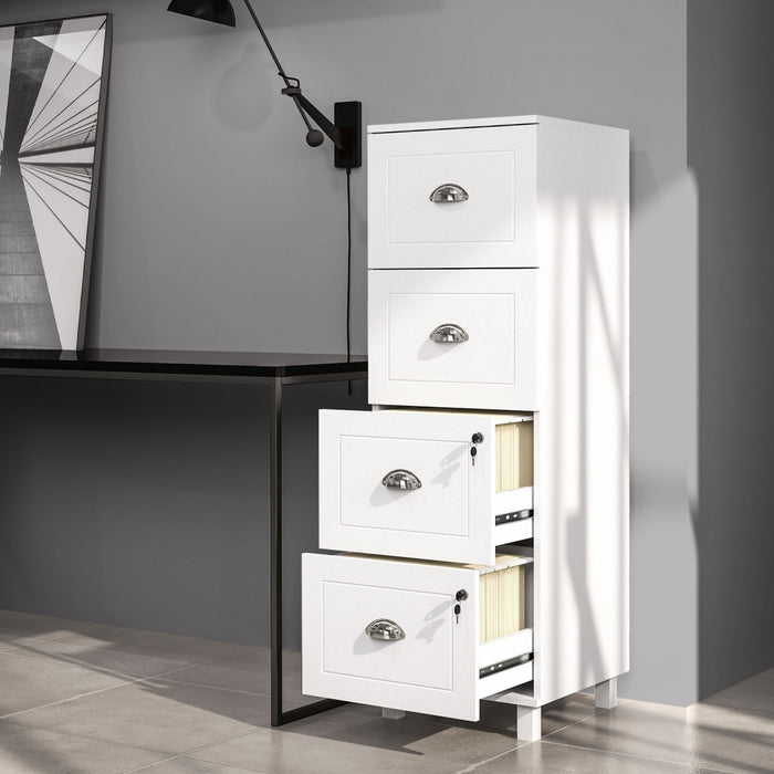 HOMCOM Classeur avec quatre tiroirs reglables, classeur avec serrure, blanc