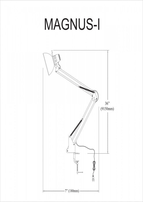 Lampe de travail de Dainolite avec portée de 36 po et fini noir lustré