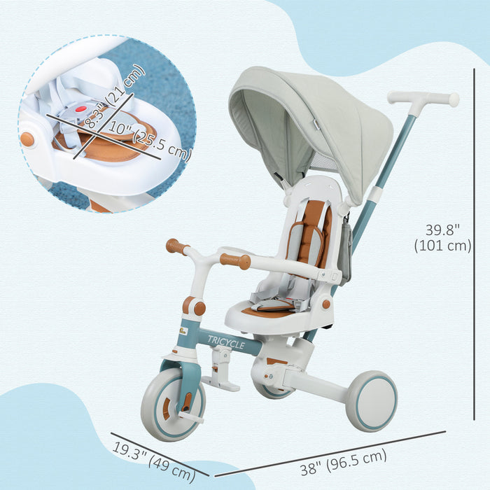 Qaba Tricycle 7 En 1 Pour Tout-petits Avec Guidon Reglable, Bleu