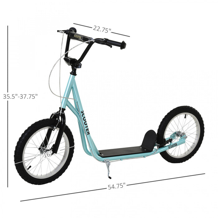 Aosom Scooter Guidon Reglable Enfants Jouet Pour 5+ Avec Freins Doubles Avant Et Arriere Roues Gonflables Bleu