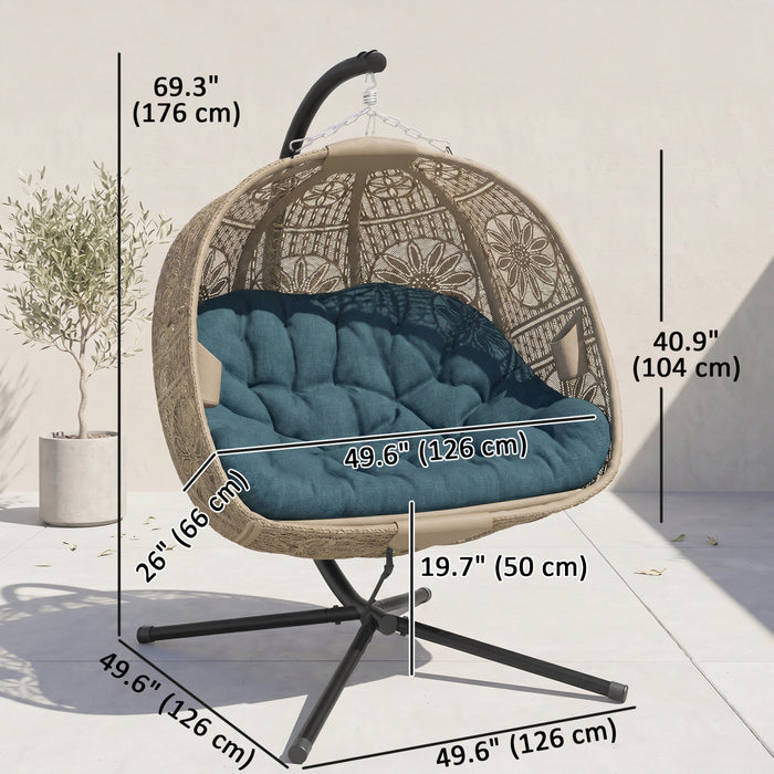 Chaise suspendue Outsunny avec support, fauteuil œuf avec panier pliable