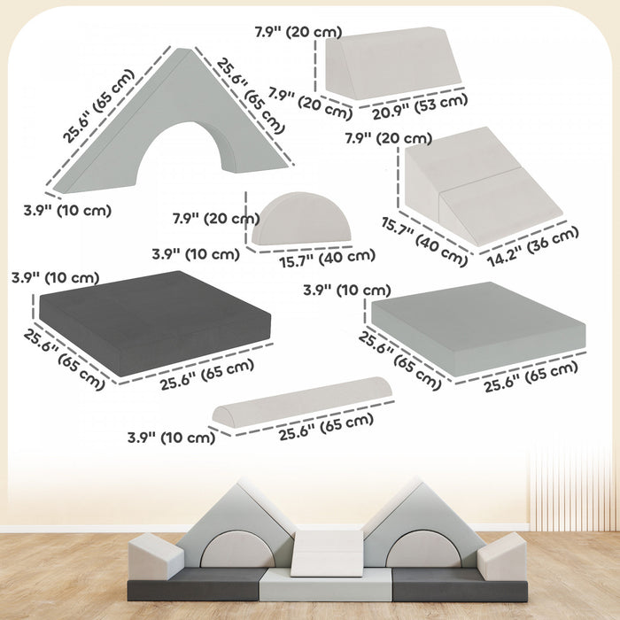 Qaba Canape de Jeu Modulaire 12 Pieces pour Enfants, Sofa Sectionnel, Gris