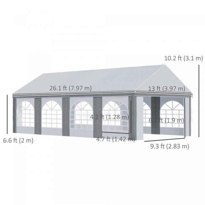 Outsunny Tente De Fete 26 X 13 Pieds Avec Cotes, 8 Fenetres Et 2 Portes