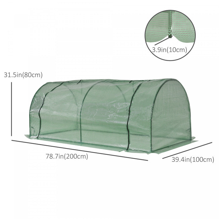 Outsunny Mini Serre 79\" X 39\" X 32\" Portable Pour Plantes Avec Portes Zippees Pour Exterieur, Interieur, Jardin, Vert