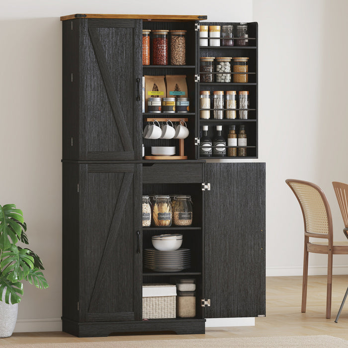 HOMCOM Meuble de rangement de cuisine 72 po, style campagnard, Noir