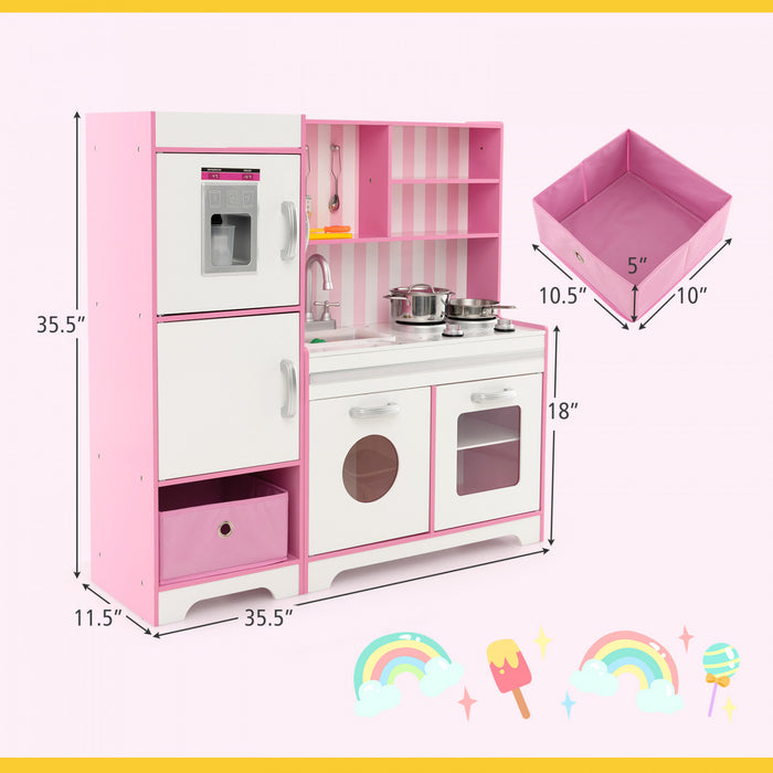 Jouet En Bois Costway Kids Kitchen Playset Avec Lumieres Led Reglables Et Machine A Laver
