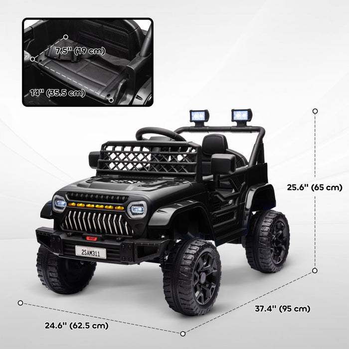 Qaba Voiture Electrique 12 V Alimente Par Batterie Pour Enfants Avec Telecommande, Suspension A Ressort, 3 Vitesses, Klaxon Musical Usb, Phares Led, Noir
