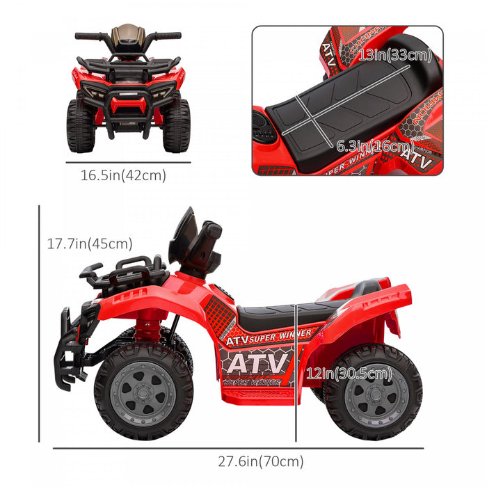 Aosom Moto A Chevaucher 4 Roues Avec De Vrais Phares De Travail, Moto Alimentee Par Batterie 6 V Pour 18-36 Mois, Rouge