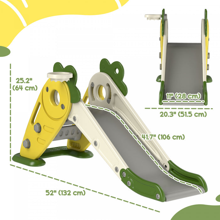Qaba Toboggan Pour Tout-petits, Toboggan 3 En 1 Pour Enfants Avec Panier De Basket-ball, Grimpeur, Toboggan Interieur Pliable Sur Le Theme Du Radis Pour 1 A 3 Ans, Jaune