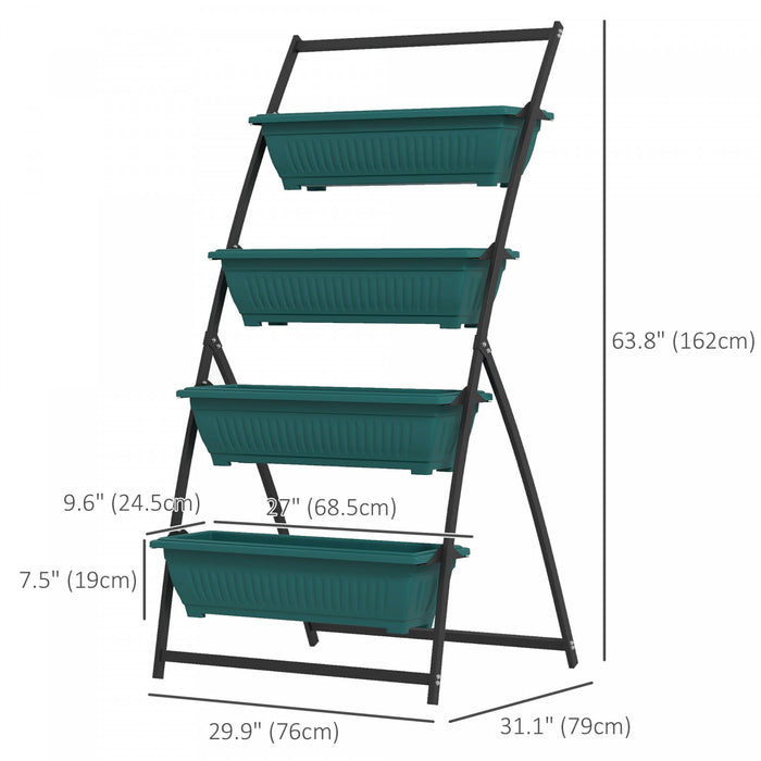 Outsunny Lit De Jardin Sureleve Vertical De 4 Niveaux Avec 4 Boites De Jardiniere, Support De Plante Exterieur Cultivent Le Conteneur Avec Des Trous Qui Fuient Pour Patio De Balcon Exterieur, Vert