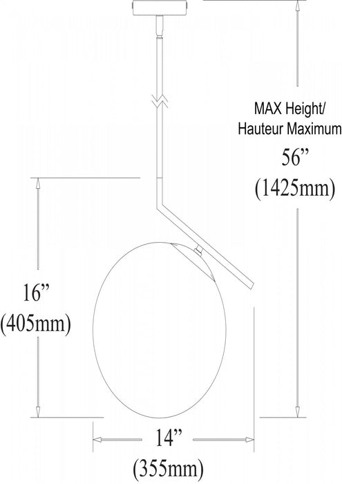 Luminaire suspendu Orion de Dainolite en verre blanc opale, avec fini noir mat et 1 ampoule