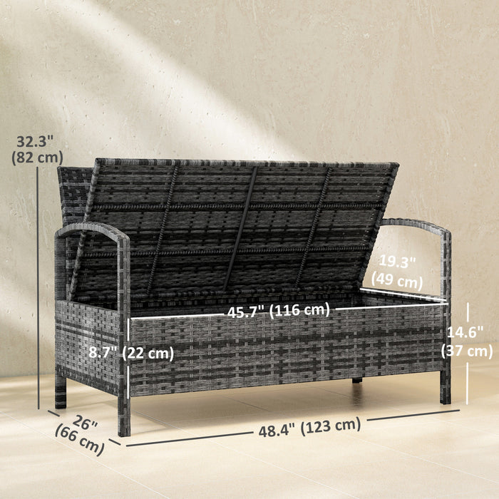 Outsunny Banc de rangement exterieur en rotin, coffre de 125 L, gris