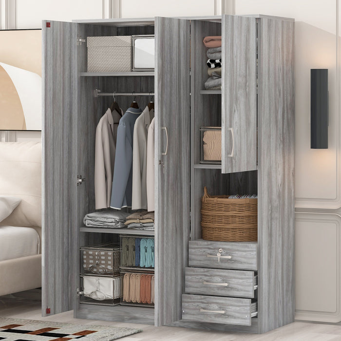 Armoire De Rangement Lydia En Bois De 47,2\" Avec 2 Portes, Etageres Et 3 Tiroirs, Grise