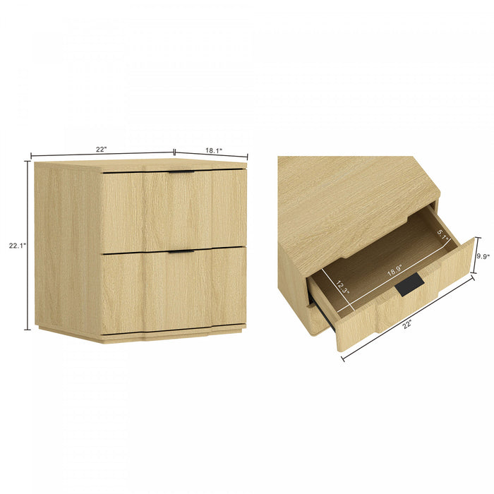 Table de nuit Clive style milieu du siecle moderne 56 cm en naturel et noir (2 tiroirs)