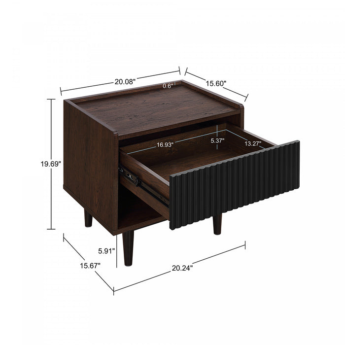 Table de nuit Duane style milieu du siecle 20\" cannelee noire (1 tiroir) - Lot de 2