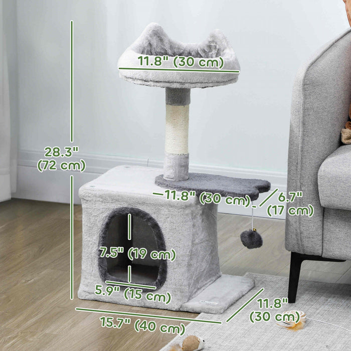 28\" Cat Tree Tower for Indoor Cats, Light Grey