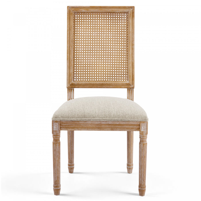 Oliver lot de 2 chaises de salle a manger en bois massif (hevea) avec assise rembourree, dossier en cannage et pieds canneles, beige